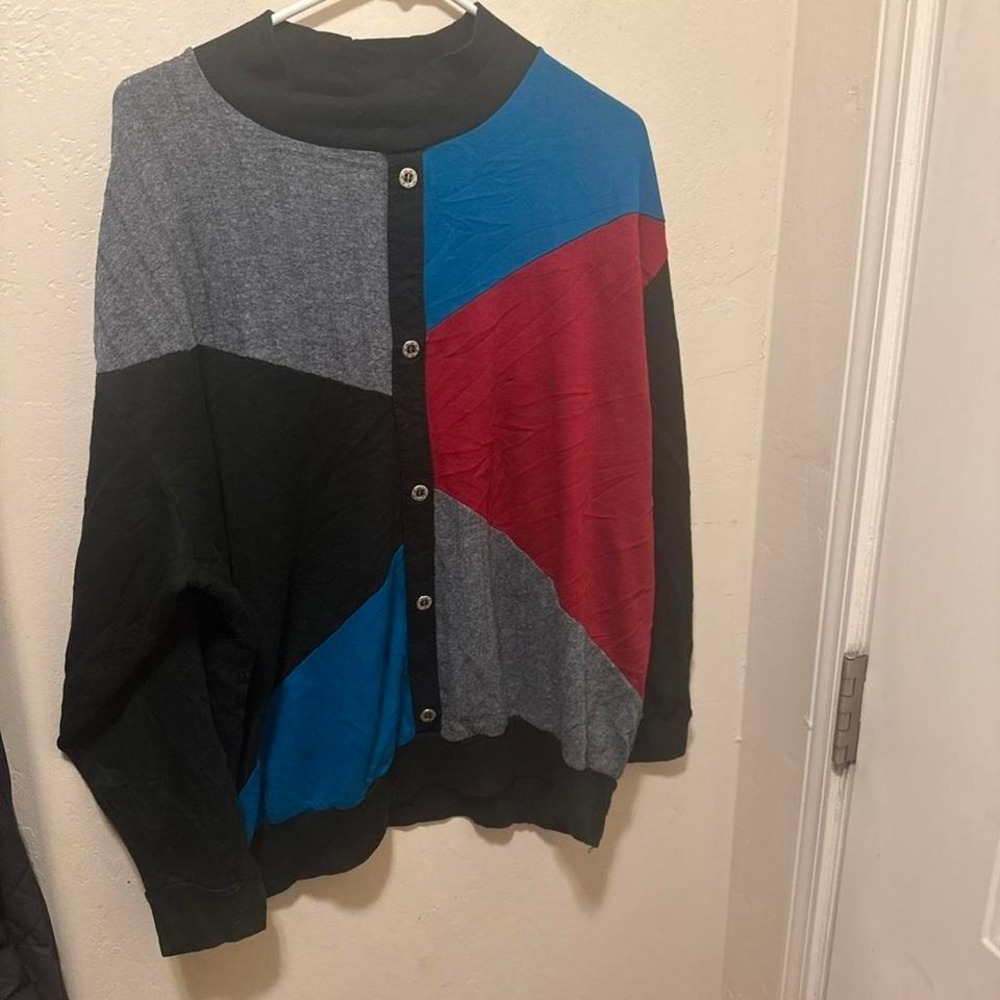 Vintage 90s Geometric Color Block Sweater Oversized 3X - Picture 5 of 5